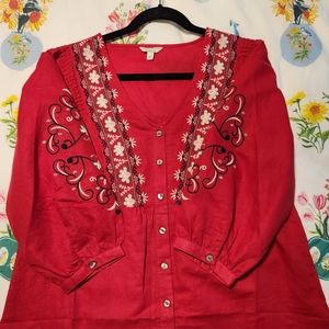 NWOT Monsoon red embroidered boho blouse